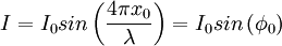 I = I_0 sin \left(\frac{4\pi x_0}{\lambda}\right)= I_0 sin \left(\phi_0\right)