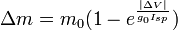 \Delta m=m_{0}(1-eˆ{\frac{|\Delta V|}{g_{0}I_{sp}}})